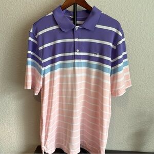 Vineyard Vines O'Keefe Stripe Performance Polo Men L Purple Pink Golf Shirt